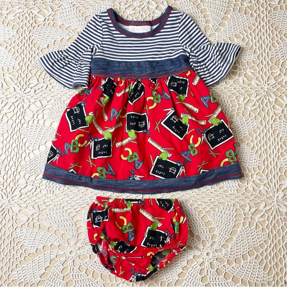 Bonnie Baby 18 Months School Novelty Print Dress Bloomer Outfit